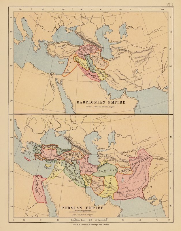 Babylonian valtakunta; Persian valtakunta (värilitografia) tekijältä English School
