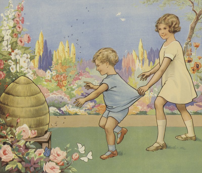 Mehiläispesä puutarhassa (väri litho) tekijältä English School