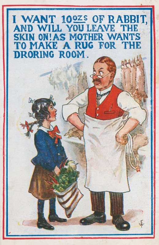 Kanin ostaminen teurastajalta (väri litho) tekijältä English School