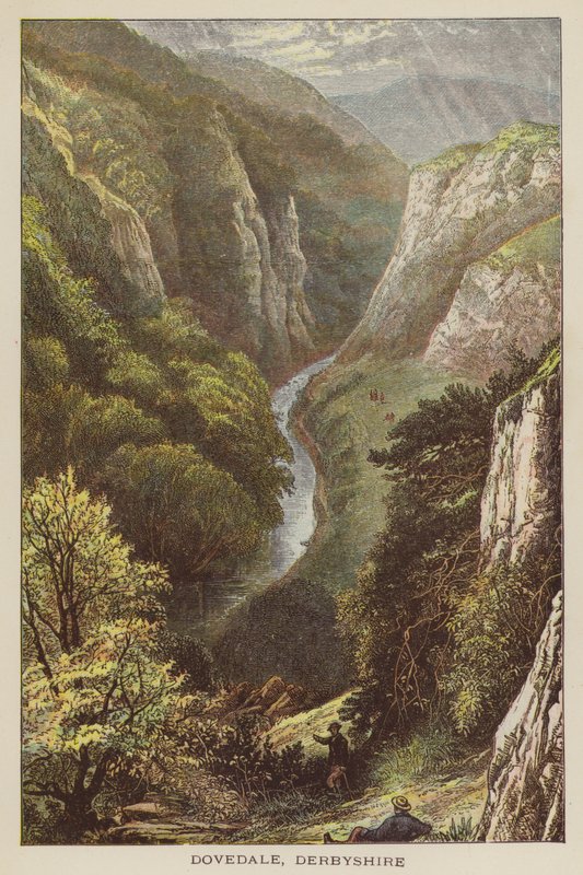 Dovedale, Derbyshire (värillinen kaiverrus) tekijältä English School