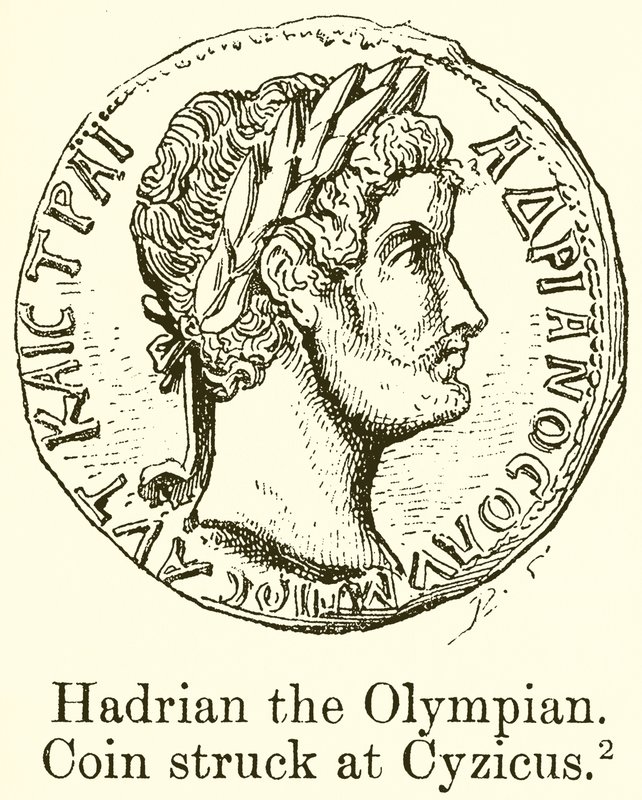Hadrianus olympialainen. Kolikko lyötiin Cyzikukseen tekijältä English School