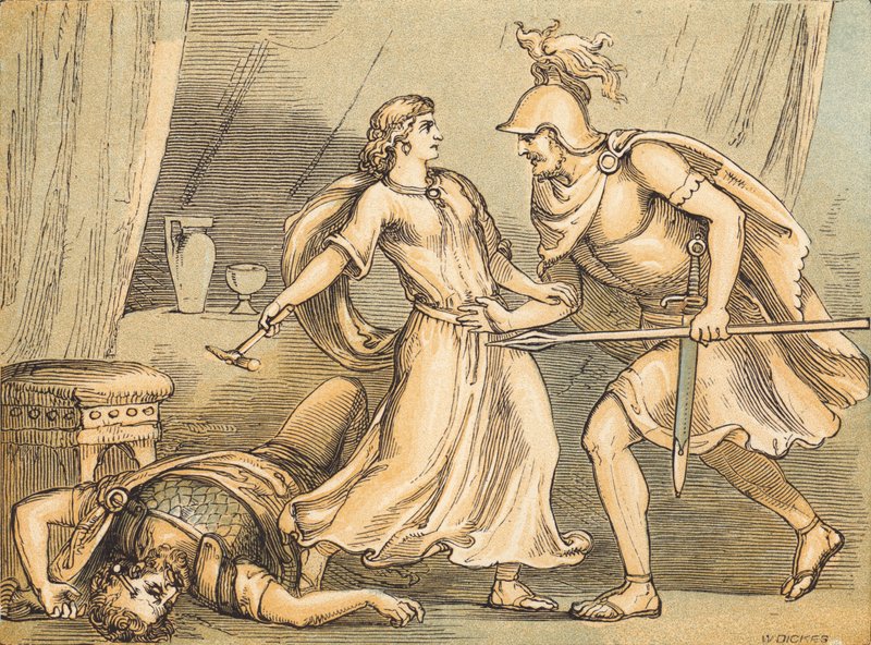 Jael ja Sisera (värillinen kaiverrus) tekijältä English School