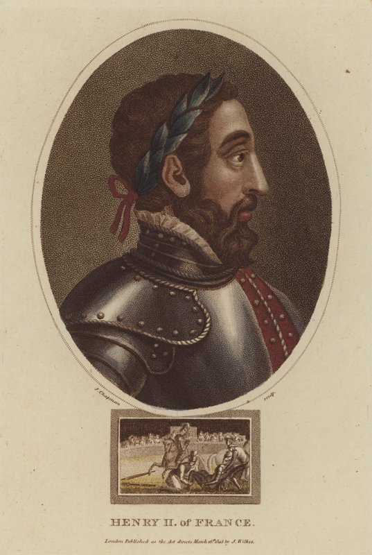 Ranskan kuningas Henrik II (värillinen kaiverrus) tekijältä English School