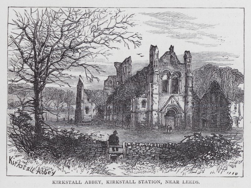 Kirkstall Abbey, Kirkstallin asema, lähellä Leedsiä (kaiverrus) tekijältä English School