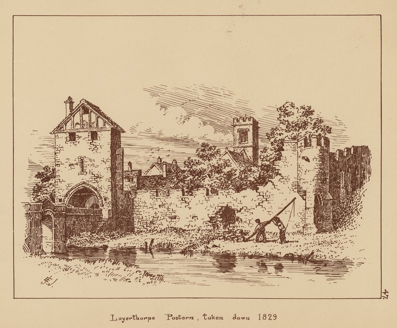 Layerthorpe Postern, purettu 1829 (litografia). tekijältä English School