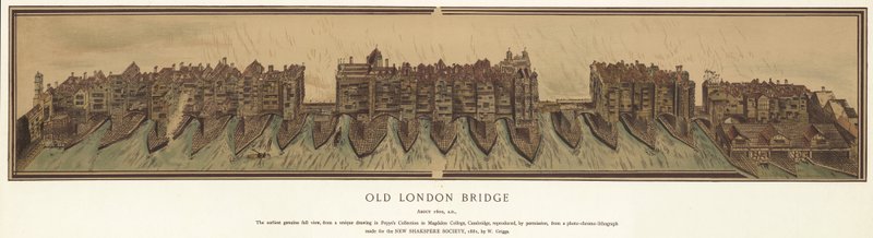 Old London Bridge noin 1600 tekijältä English School