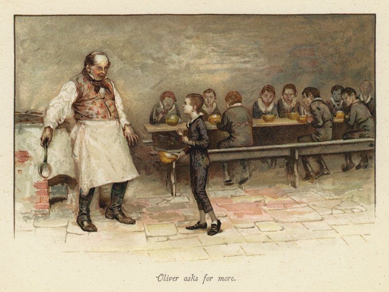 Oliver pyytää lisää (chromolitho) tekijältä English School
