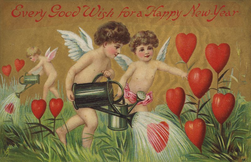 Putti kastelevat sydämet (chromolitho) tekijältä English School