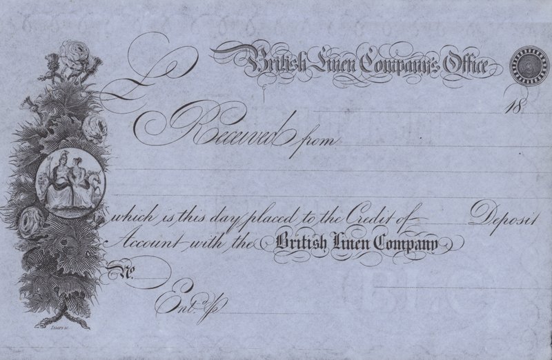 Kuitti British Linen Companylta (kaiverrus) tekijältä English School