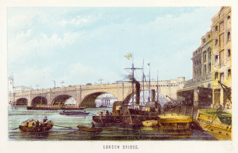 Thames-joki: London Bridge (värillinen kaiverrus) tekijältä English School