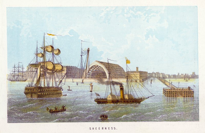 Thames-joki: Sheerness (värillinen kaiverrus) tekijältä English School