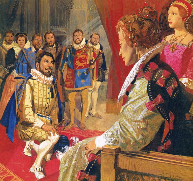 Sir Walter Raleigh ennen kuningatar Elizabethia tekijältä English School