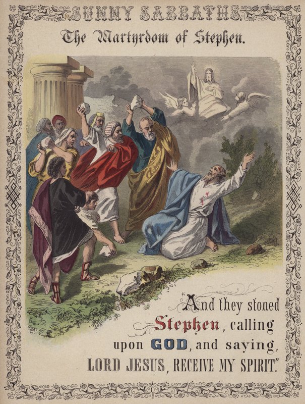 Stephenin marttyyrikuolema (värillinen kaiverrus) tekijältä English School