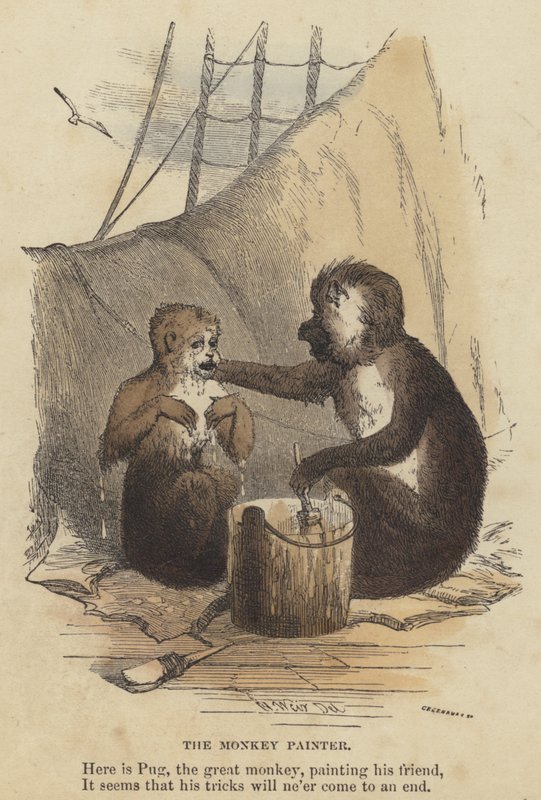 The Monkey Painter (värillinen kaiverrus) tekijältä English School