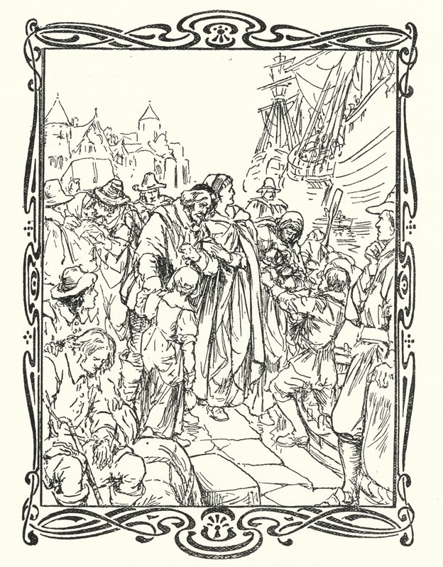 Pilgrim Fathers (väri litho) tekijältä English School