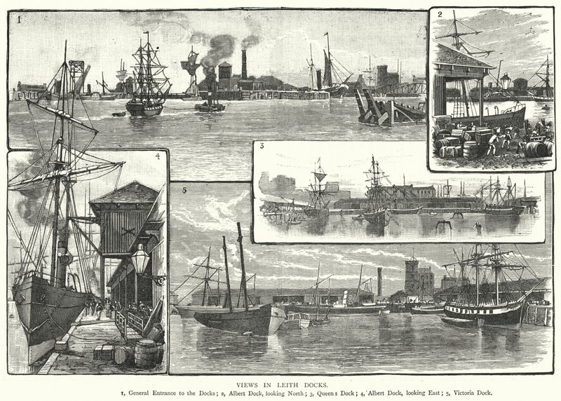 Näkymät Leith Docksissa (kaiverrus) tekijältä English School