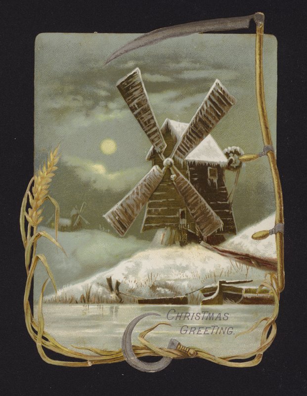 Tuulimylly lumessa (chromolitho) tekijältä English School