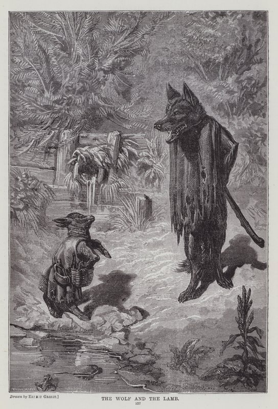 Susi ja lammas (kaiverrus) tekijältä Ernest Henry Griset