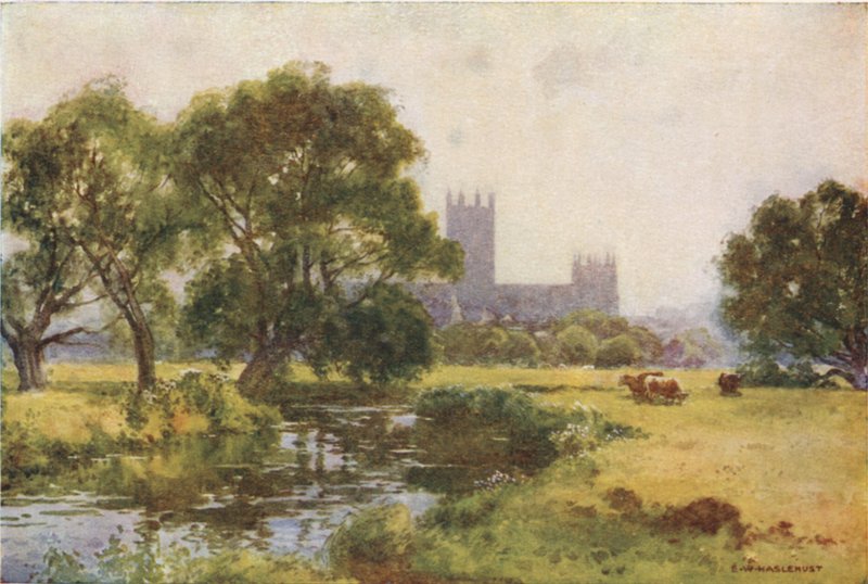 Canterbury Stourista (väri litho) tekijältä Ernest William Haslehust