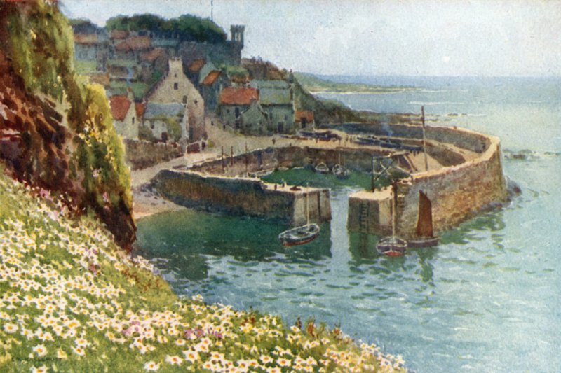 Crail Harbor (väri litho) tekijältä Ernest William Haslehust
