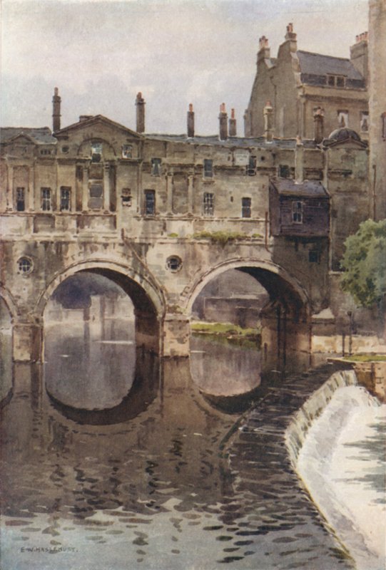 Pulteney Bridge, Bath (väri litho) tekijältä Ernest William Haslehust