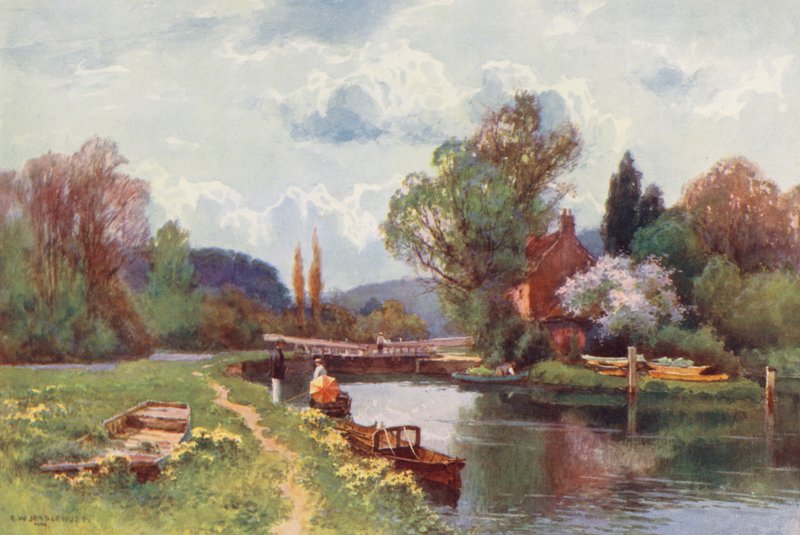Thames-joki: Hurley Lock (värilitro) tekijältä Ernest William Haslehust