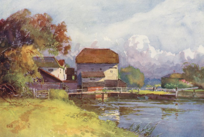 Thames-joki: Shiplake Mill (värilitro). tekijältä Ernest William Haslehust