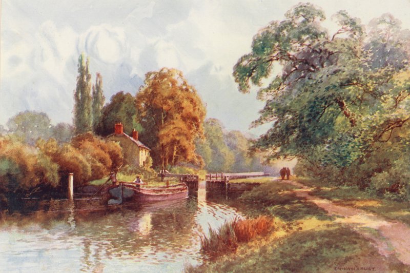 Thames-joki: Sonningin sulku (värilitro) tekijältä Ernest William Haslehust