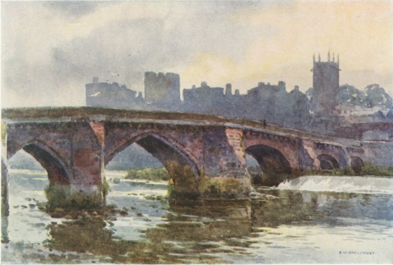 Old Dee Bridge (värinen litosilta) tekijältä Ernest William Haslehust