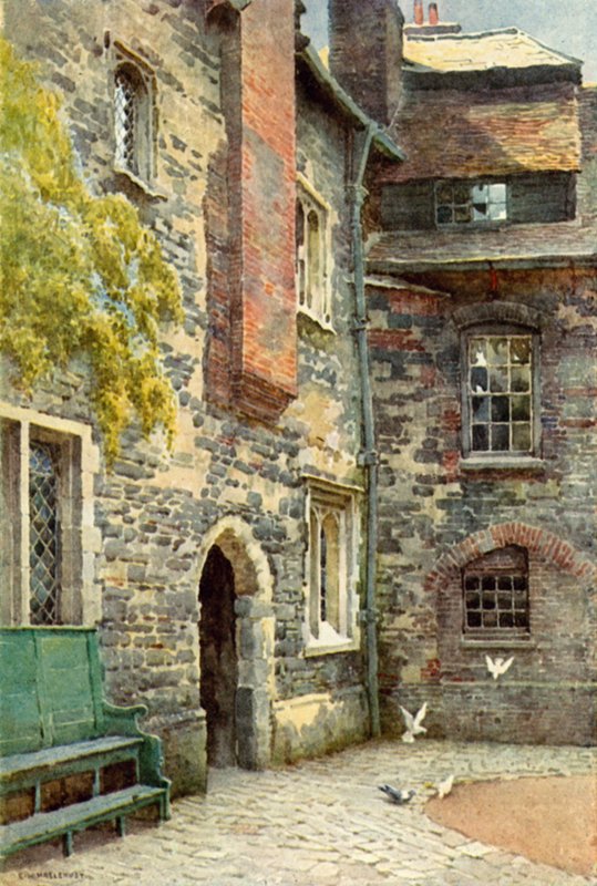 Washhouse Court, Charterhouse (väri litho) tekijältä Ernest William Haslehust