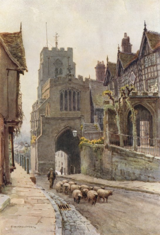 West Gate, Warwick (väri litho) tekijältä Ernest William Haslehust