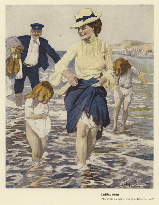 Perhe meren rannalla (väri litho) tekijältä Ernst (after) Heilemann