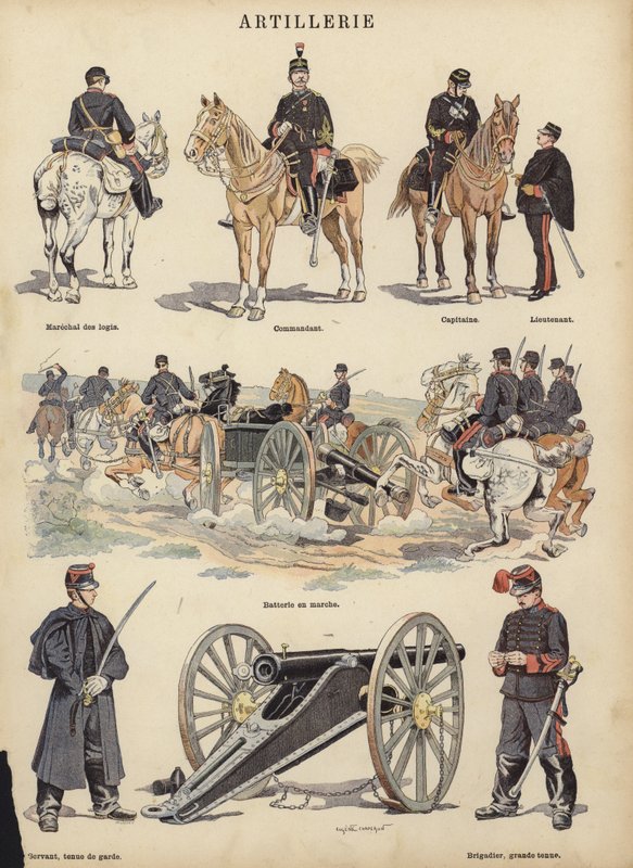 Ranskan armeijan tykistö (väri litho) tekijältä Eugene Chaperon