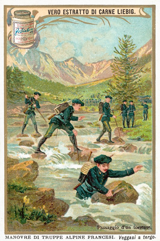 Vuoristovirran ylittäminen (chromolitho) tekijältä European School