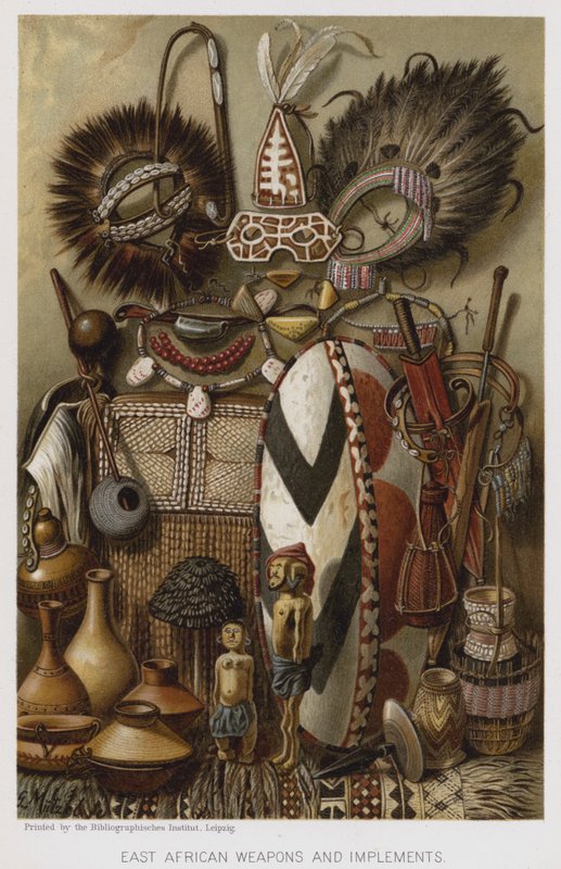 Itä-Afrikan aseet ja välineet (chromolitho) tekijältä European School