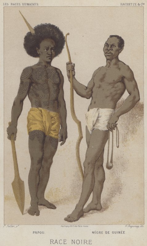Musta rotu, papua, musta Guineasta (chromolitho) tekijältä European School