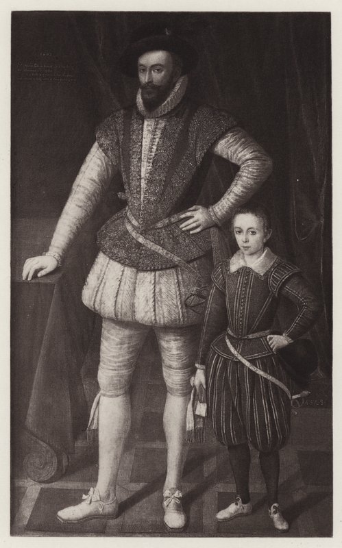 Sir Walter Raleigh ja hänen poikansa (litho) tekijältä European School