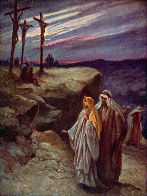 Ristiinnaulitseminen (väri litho) tekijältä Evelyn Stuart Hardy