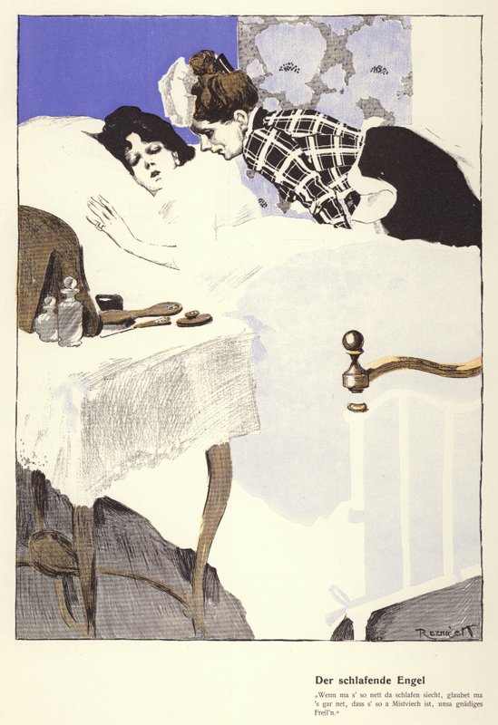 Nukkuva enkeli (väri litho) tekijältä Ferdinand von Reznicek