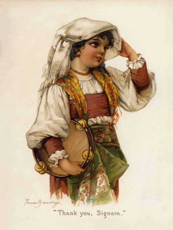 Tytöt: "Kiitos, Signora" (väri litho) tekijältä Frances Brundage