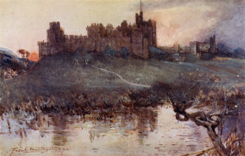 Alnwickin linna (väri litho) tekijältä Frank Southgate