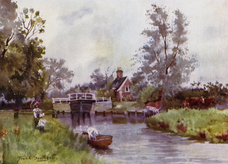Norfolk Broads: Coltishall Lock (väri litho) tekijältä Frank Southgate