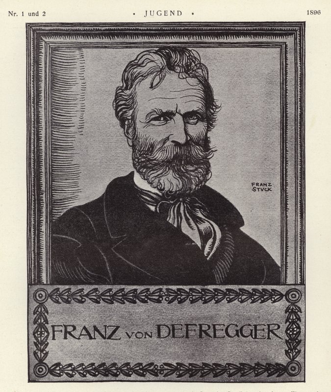 Franz von Defregger, itävaltalainen taiteilija (litho) tekijältä Franz von Stuck