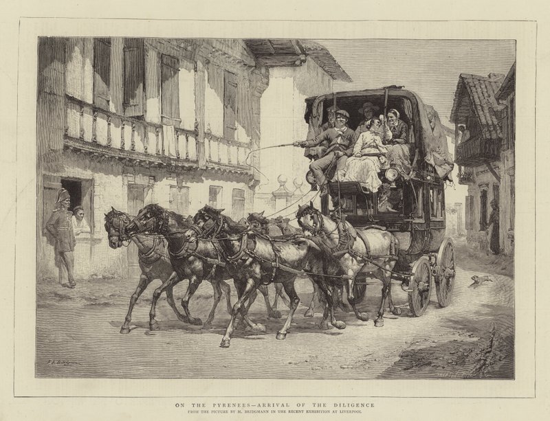 Pyreneillä, Diligencen saapuminen tekijältä Frederick Arthur Bridgman