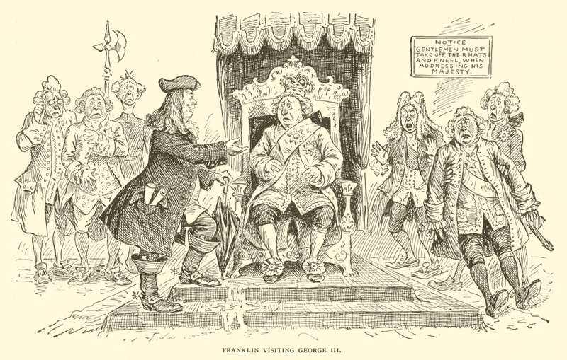 Franklin vierailee George III:ssa tekijältä Frederick Burr Opper