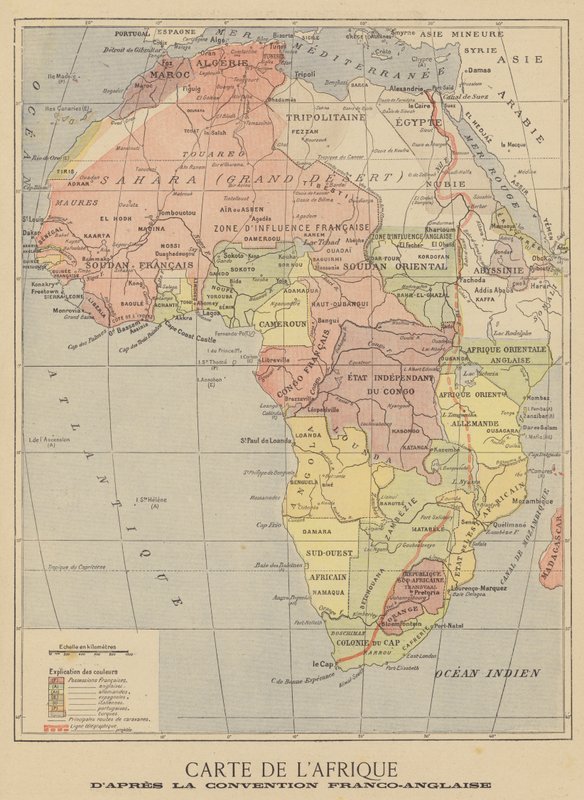 Afrikan kartta englantilais-ranskalaisen sopimuksen allekirjoittamisen jälkeen maaliskuussa 1899 tekijältä French School