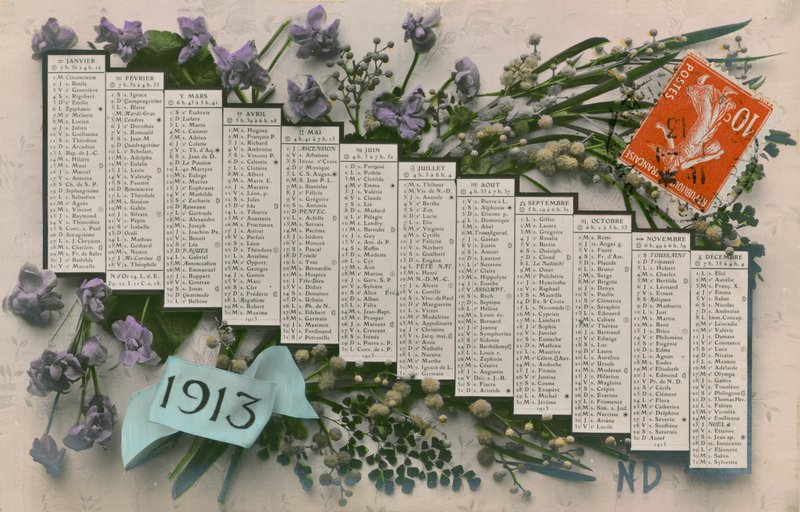 1913 kalenteri. Postikortti lähetetty 1913. tekijältä French Photographer