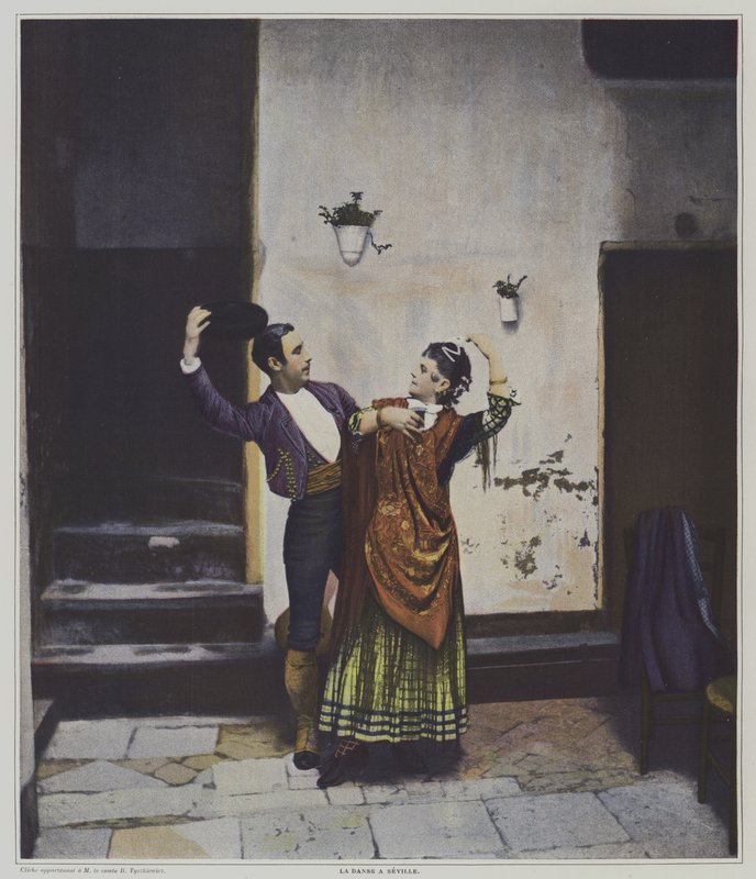 Espanjalaiset tanssijat Sevillassa (väri litho) tekijältä French Photographer