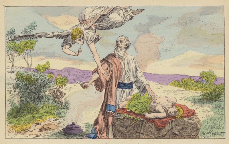 Abrahamin Iisakin uhri (väri litho) tekijältä French School