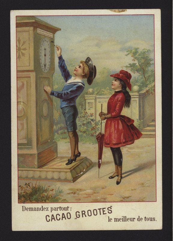 Mainos Grootes-kaakaosta (chromolitho) tekijältä French School
